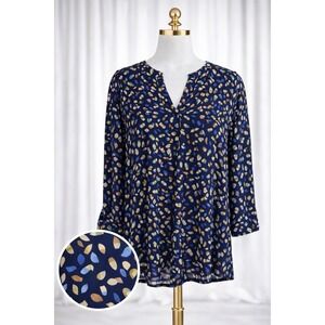 Ava & Grace Popover Top Office Y Neckline 3/4 Sleeve Navy Multi Flowy Stretch 1x